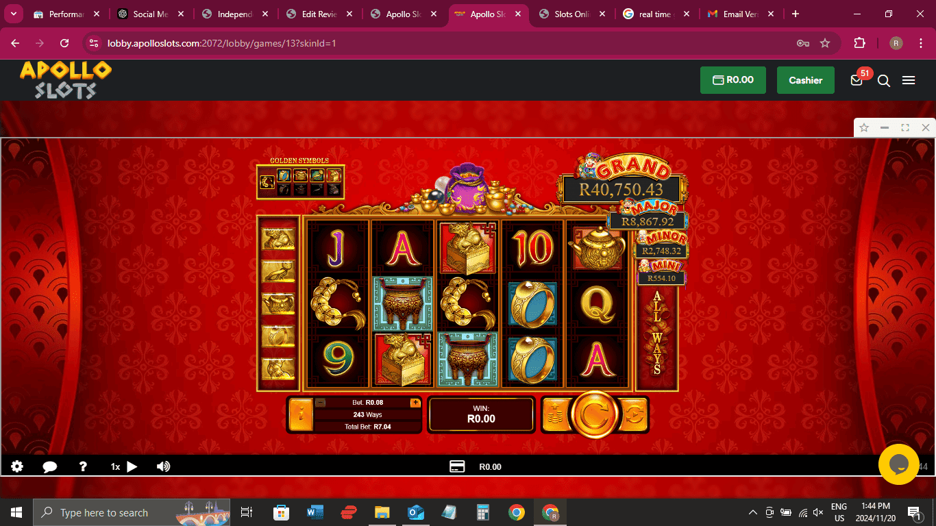 Plentiful Treasure Jackpot Slot screenshot from Apollo Slots
