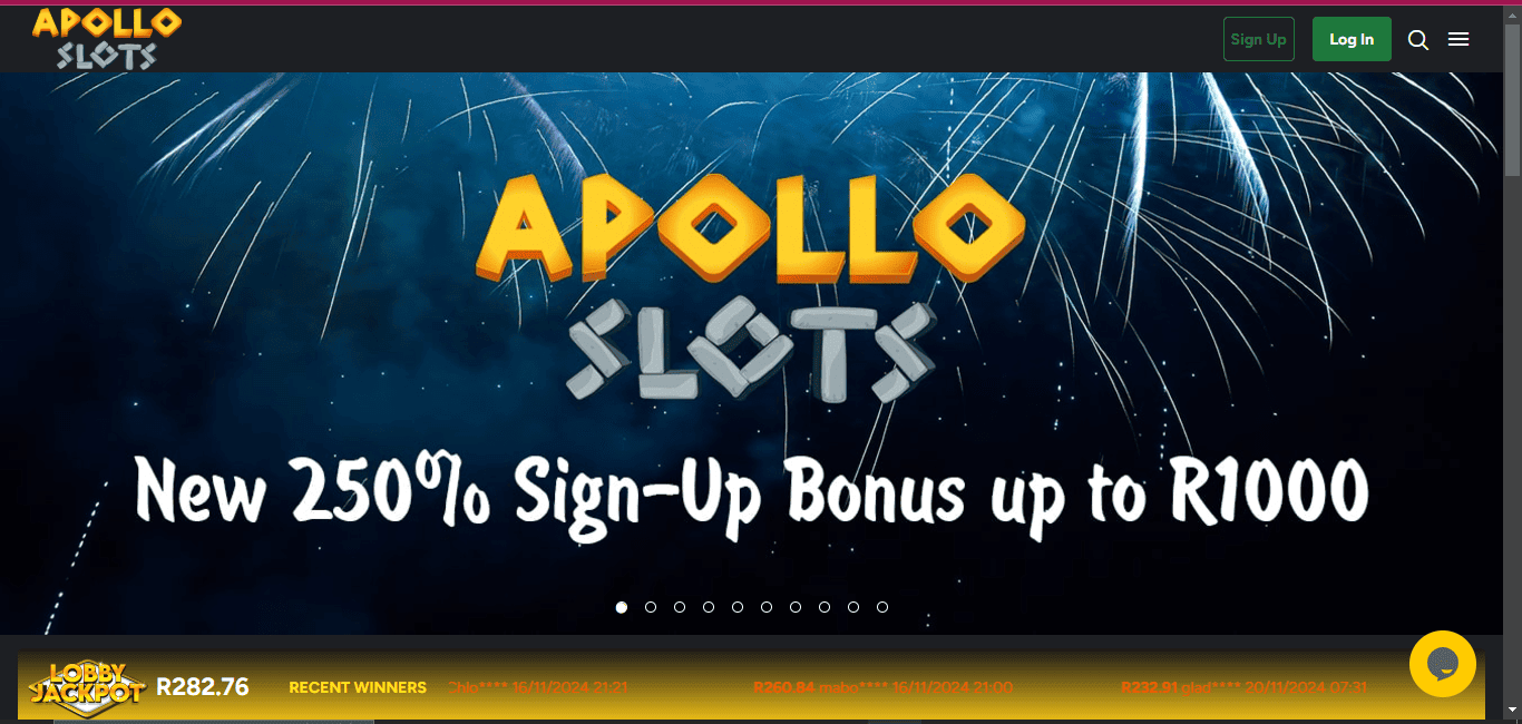 Apollo Slots Landing Page Screenshot