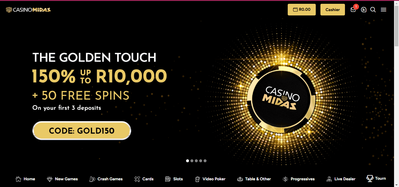 Casino Midas 150% Deposit Match Promo for South African Players (Screenshot)