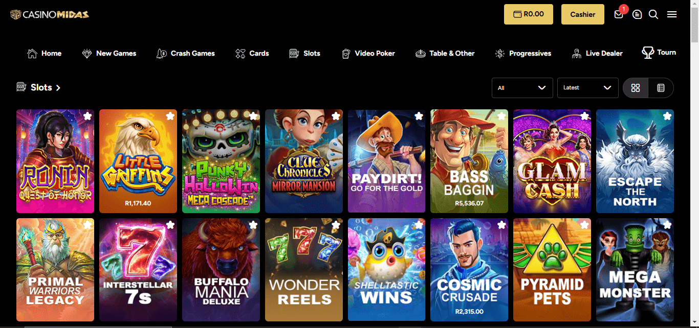 Casino Midas Games Lobby of Online Slots for South African Players (Screenshot)