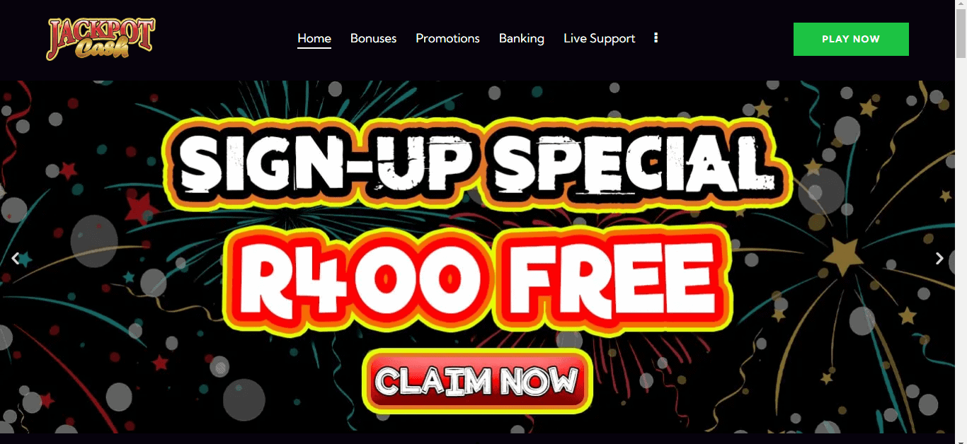 Jackpot Cash Casino R400 no deposit bonus promotion Screenshot