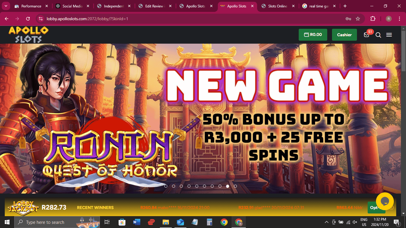 Apollo Slots Landing Page Screenshot