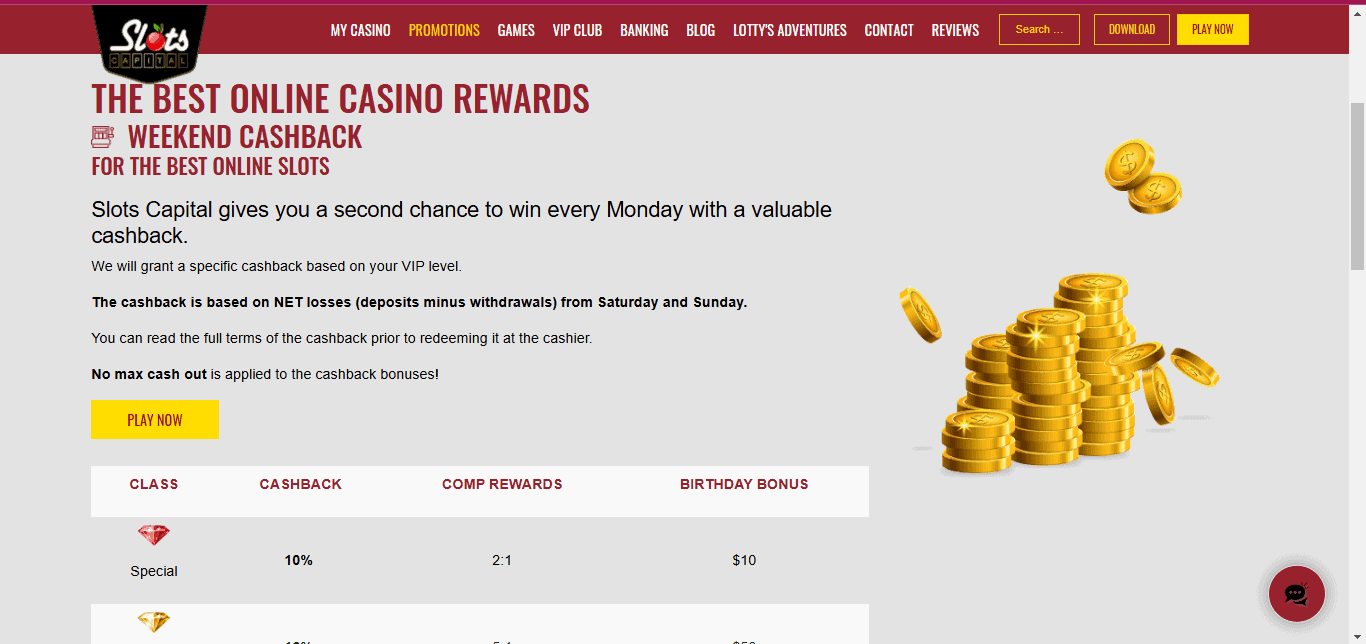Slots Capital Casino 2025 weekend cashback bonuses Screenshot