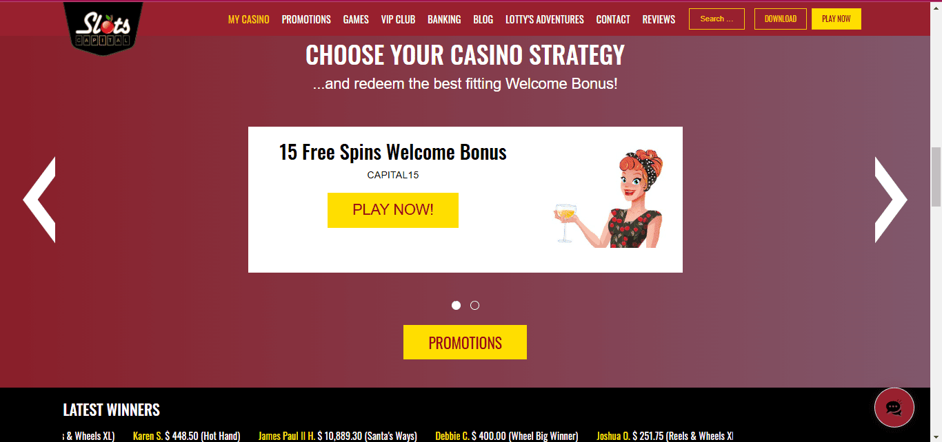Slots Capital Casino 2025 15 Free Spins Welcome Bonus Promo Screenshot