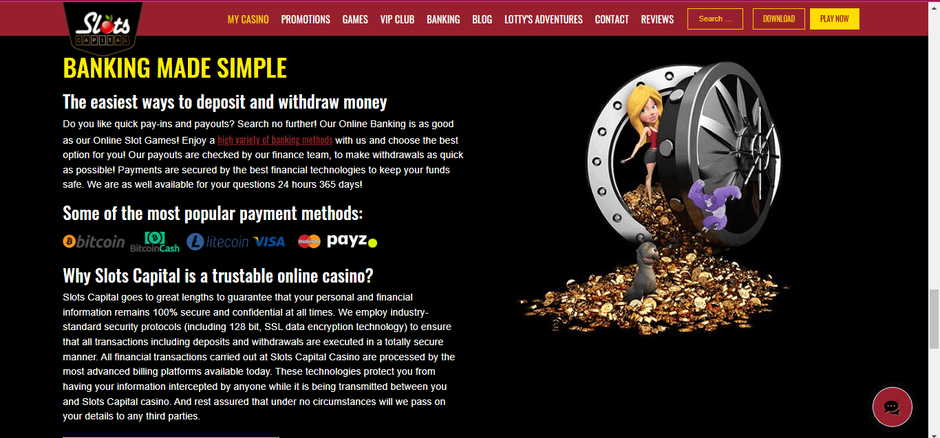 Slots Capital Casino 2025 Banking Options Screenshot